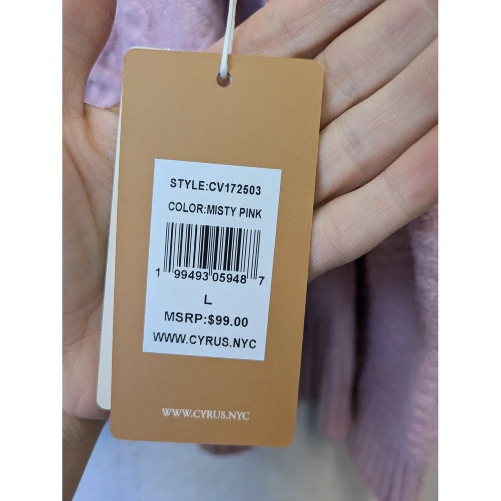Cyrus Misty Pink Cable Knit Crew Neck Sweater Womens Large CV172503 NWT - Picture 7 of 10